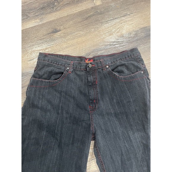 Project‎ Mayhem Denim Shorts Size 40/15 - Black Wash Red Stitching  Y2K - Picture 2 of 6